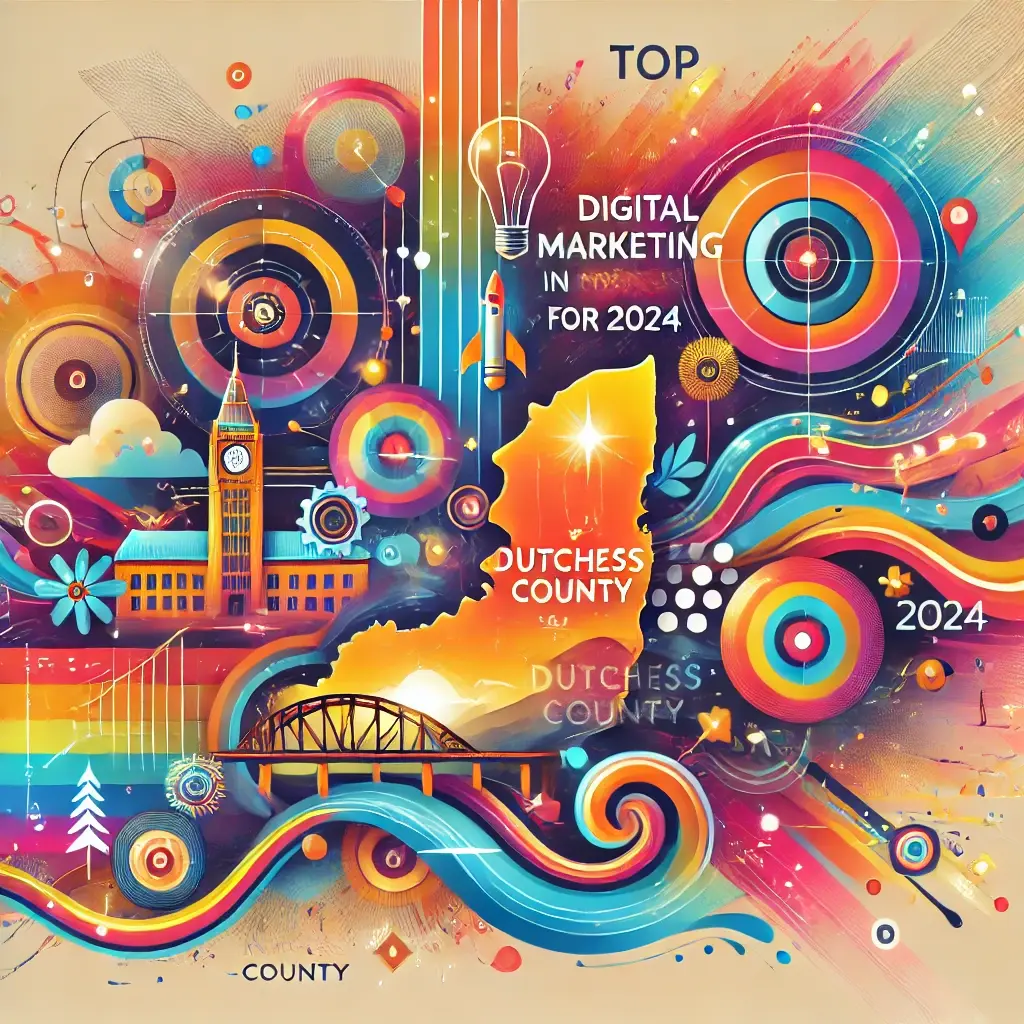 A dynamic visual showcasing digital marketing trends for 2024, infused with vibrant colors and elements representing innovation and creativity. The Marketing Wife LLC